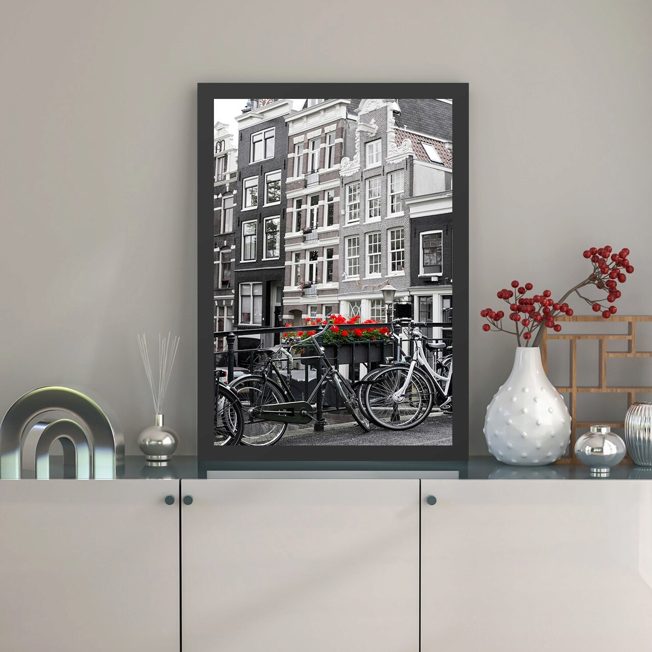 Tablou decorativ, Bicycle (40 x 55), Polistiren, Negru/Rosu - imagine 3